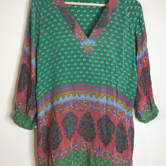 Tolani Nisha Tunic silk Green ladies tunic blouse top size medium - Picture 4 of 13